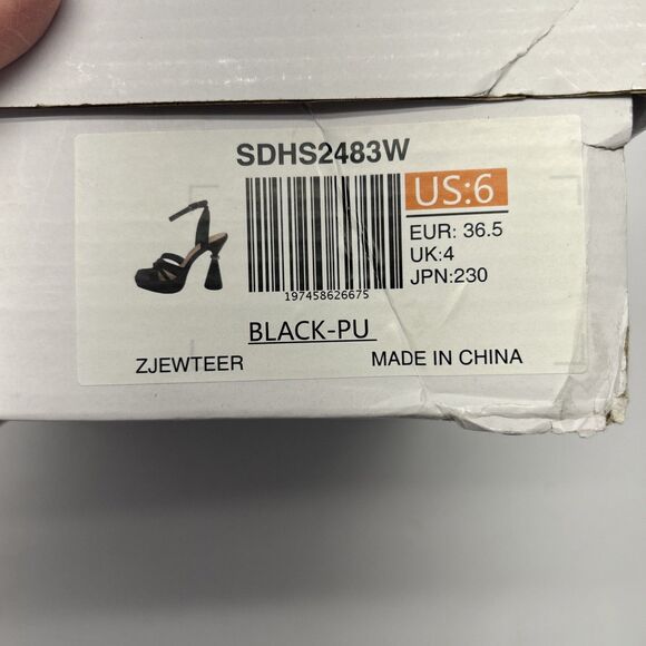 Dream Pairs High 4" Pyramid Heel Rhinestone Detail Ankle Strap Black SZ 6 NEW - Picture 8 of 8